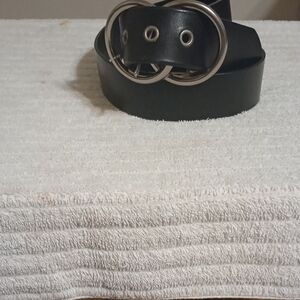 Express Women's  Black Genuine Leather  Belt with Silver Hardware Size M